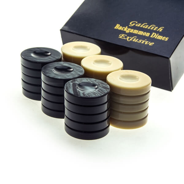Se Backgammonbrikker Galalit Sort/Hvid 36 mm hos Pokershop