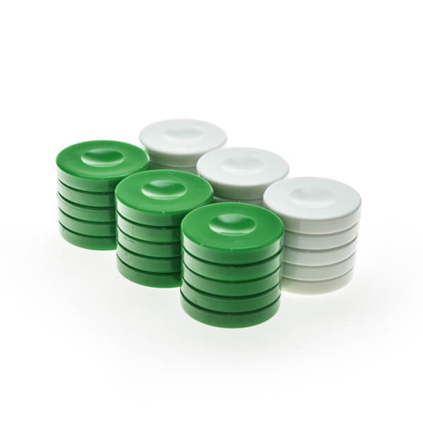 Se Backgammonbrikker Plastik Grøn/Hvid 36 mm hos Pokershop