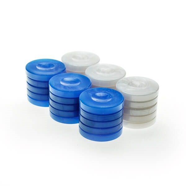 Billede af Backgammonbrikker Plastik (Perlemorslook) Blå/Hvid 36 mm