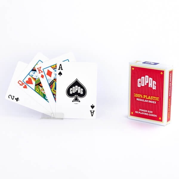 Se Copag 100% Plastic Poker 2 Corner Regular, Rød hos Pokershop